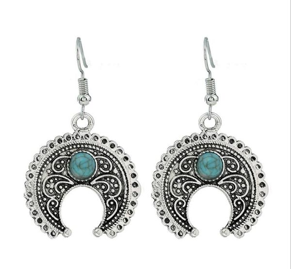 

творческий серьги бирюзовый мотаться крюк серьги леди ювелирные изделия полумесяц луны уха серьги стержня падение, Silver