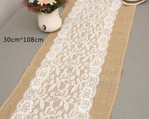 

rainloong] vintage flax table cloth flag runner lace for wedding event & party chirstmas decoration 108*30cm
