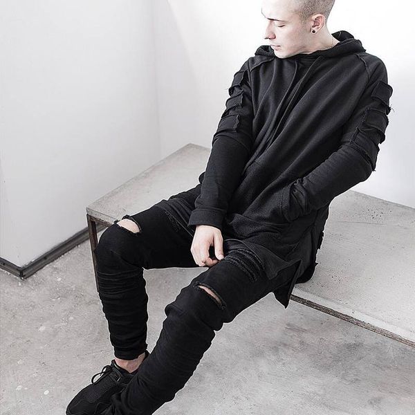 

Solid New Design Hoodie Ripped Damage Men Color Fashion Sweatshirts Brand Original Design Casual Pullover Autumn Hip Hop