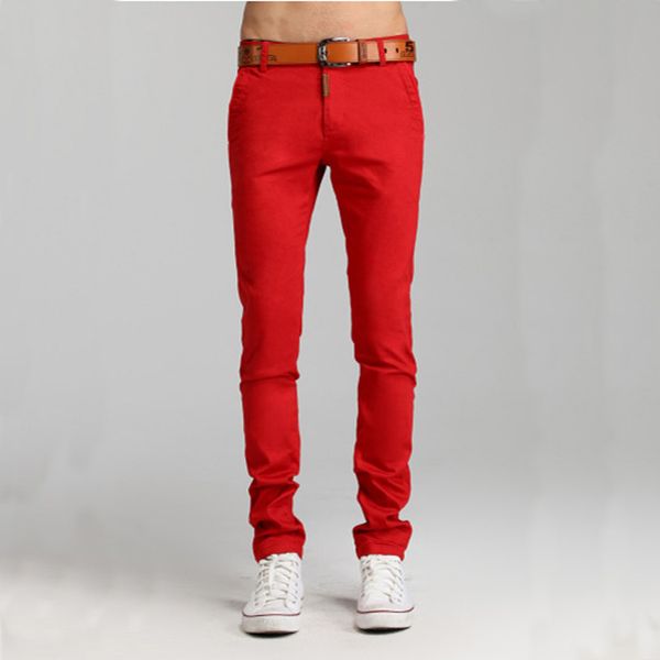 

2017 new mens candy color red green white yellow blue khaki black slim pants men skinny size 29-36 fashion trousers pencil pants