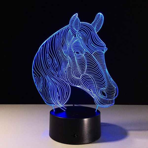 Pferdekopf 3D Illusion Nachtlicht LED Touch 7 Farben ändern Tischlampe Weihnachten NEU Home Decor Acryl Leuchten #T56