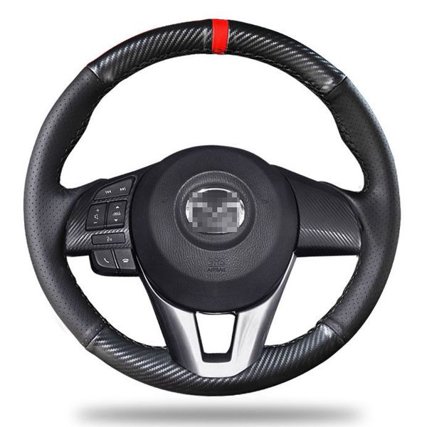 

for mazda cx-4 2016-7/atenza steering wheel cover carbon fiber black leather