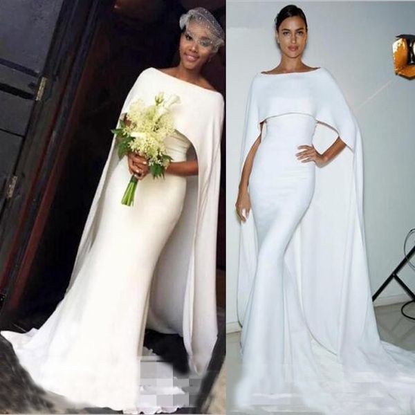 Custom Simple White Wedding Dresses Elegant Cape Style Mermaid