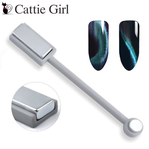 

1pc nail art double magnet dotting pen brush acrylic diy magic 3d tips cat eye polish uv gel painting round magnetic pen tools, Silver