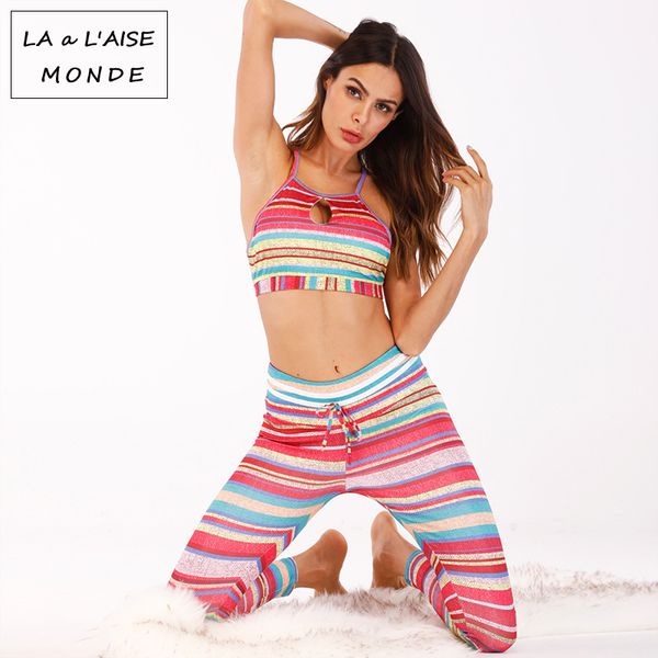 

women sport suit gym striped print yoga sets 2 pieces women yoga set fitness suit sportswear set fitness bra pants, White;red