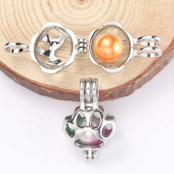 

5pcs silver animal claw pearl cage pendant making jewelry bead cage necklace oil diffuser box oyster pearl gift, Black