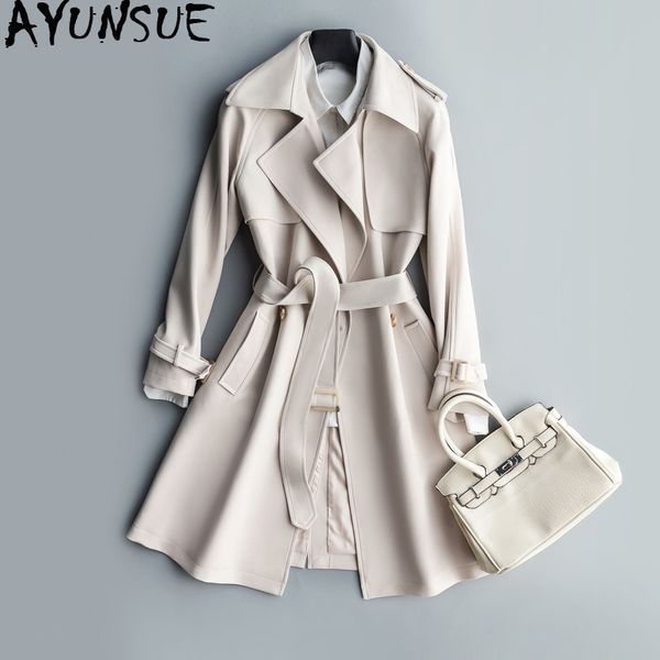 

ayunsue women's windbreaker long coat women trench femme spring&autumn korean slim black womens trench coats abrigo mujer kj395, Tan;black