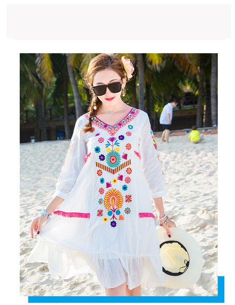 

fashion women summer dress creative beach skirt bohemian sweet mini dress embroidery white sweety loose beach dress, Black;gray