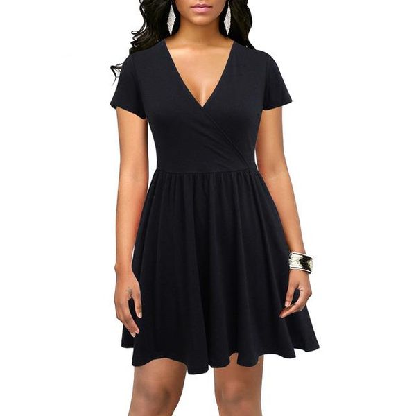 Vintage 50s Women Dress V Neck Short Sleeve Vestios Mini Skater