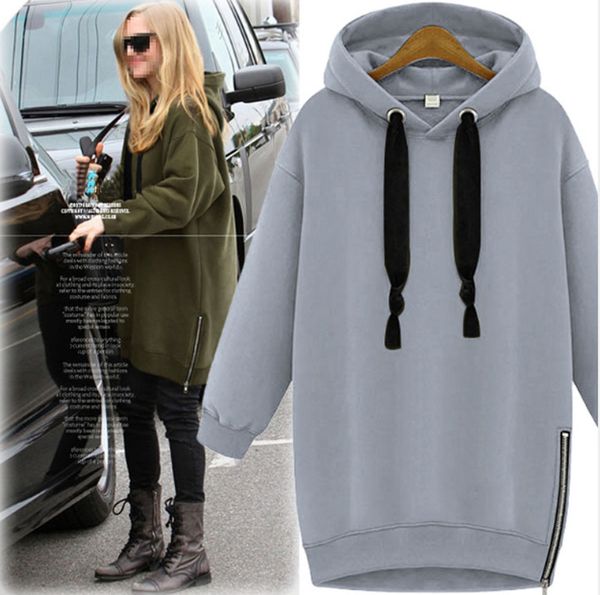 

M-2XL Ladies Fashion Casual Loose Long Sleeved Hooded Hoodies Tops Womens Solid Color Jumper Shirt