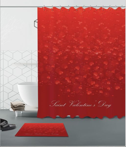 

red heart pattern 3d print custom waterproof bathroom modern shower curtain polyester fabric bathroom curtain door mat sets