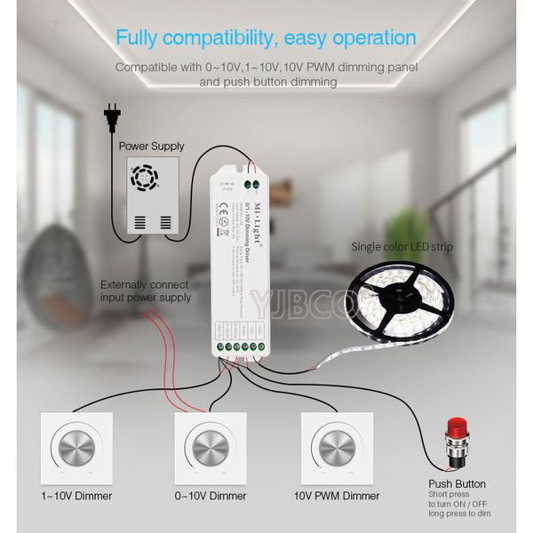 

dc12v-24v new milight ls4 0/1~10v led dimming driver pwm or push dimming signal input led controller for single color strip