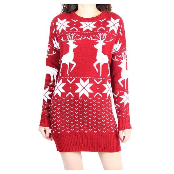 

2018 christmas long length sweaters red black deer knitted cute sweaters girls christmas gifts ing, White;black