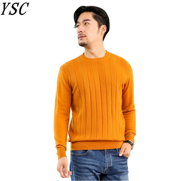 

ysc 2018 men's knitted pure cashmere sweater circular collar solid color vertical style high-quality pullovers, White;black