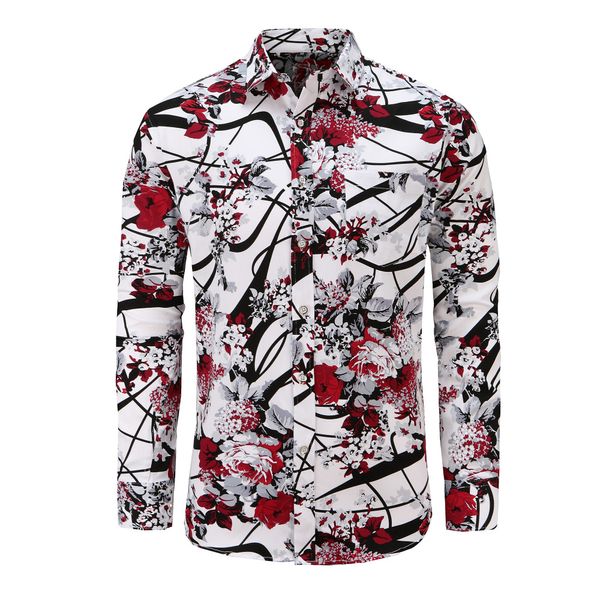 Dioufond Fashion Floral manica lunga Camicie da uomo Plus size Flower Stampato Casual Camisas Masculina Camicia da uomo nera bianca rossa