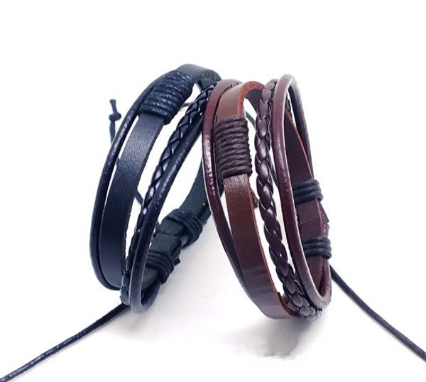

New arrival Vintage punk Multilayer hemp Braided Real Leather Bracelets lovers stylish Men women 20pcs/lot