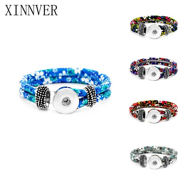 

bohemian 18mm leather snap button bracelet flower button bangle wrist watches for women ze452, Black
