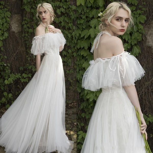 

elegant vintage 90s wedding dresses a line greek boho beach wedding gowns off shoulder tulle bridal gowns white ivory online sale 2019