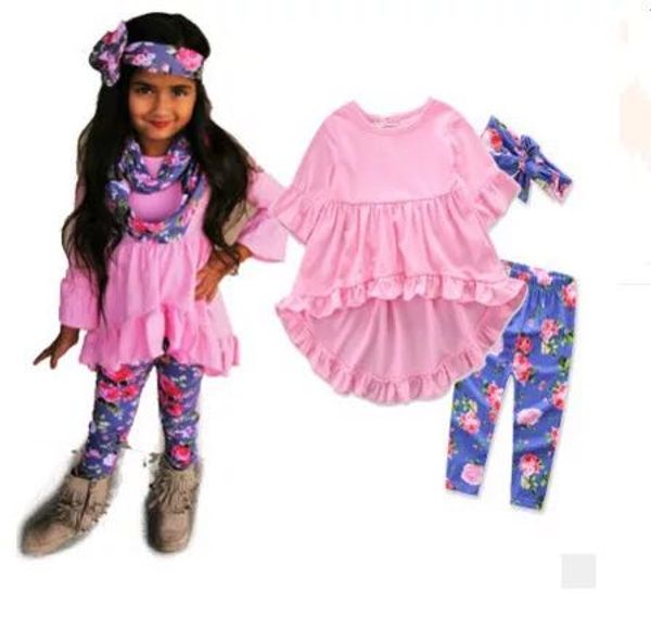 

new 2018 baby girl clothes autumn cotton newborn infant baby clothing pink shirt floral pants 3pcs outfit girl clothing, White