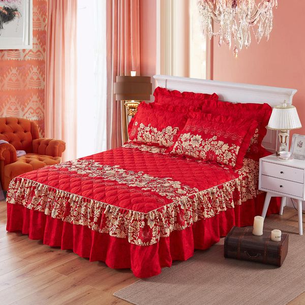 

160x200cm bedskirt quilted cotton bed skirt bedding set twin queen king size bed spread set mattress cover wedding bedding