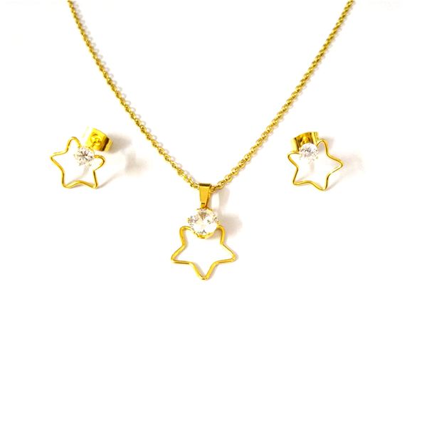 

fairladyhood five stars necklace and earrings jewelry sets for women fashion cz stone jewelry sets meaningful anniversary gift, Silver