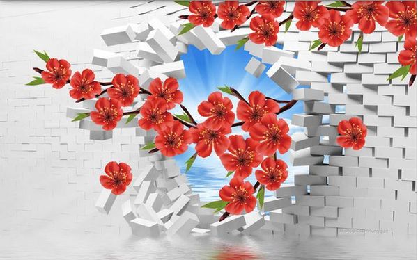 

custom wall mural modern art painting mural wallpaper brick wall flower 3d tv background wall wallpaper mural painting for liv