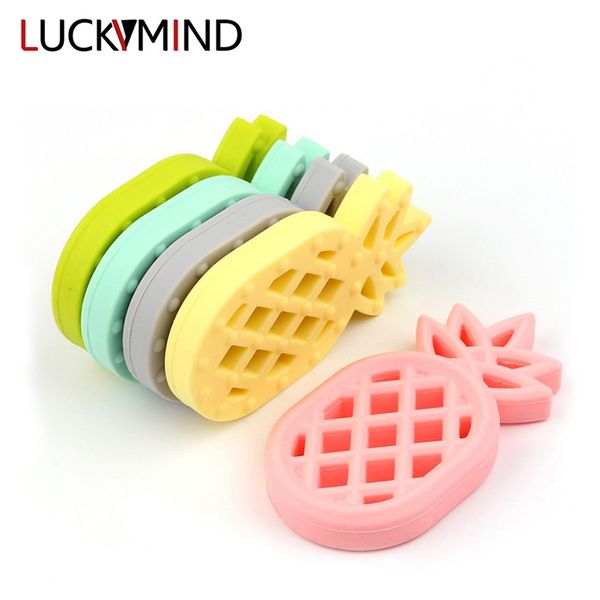 

luckymind baby nursing accessories 5pcs silicone pendants bpa grade ananas baby teething toys silicone teether charms, Bronze;silver