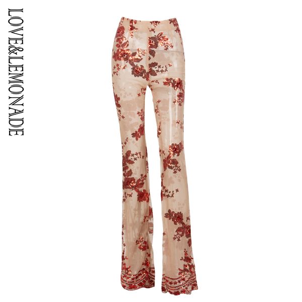 

love&lemonade red flower sequins trumpet pants, mesh lining lm1485, Black;white
