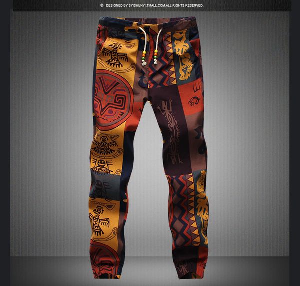 

summer vintage floral cotton elastic pants korean fashion mens casual pants mens clothing plus size m-5xl, Black