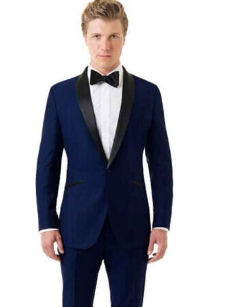 

brand new navy blue men wedding tuxedos excellent groom tuxedos black shawl lapel one button men blazer 2 piece suit(jacket+pants+tie)93, Black;gray