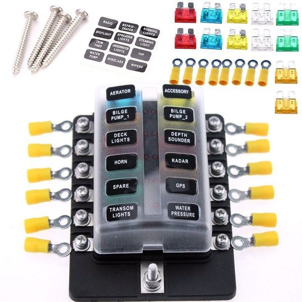 Circuito de carro 12 vias padrão ATO Blade ATC ATO LED FUSE Box Block Holder DC 32V287X