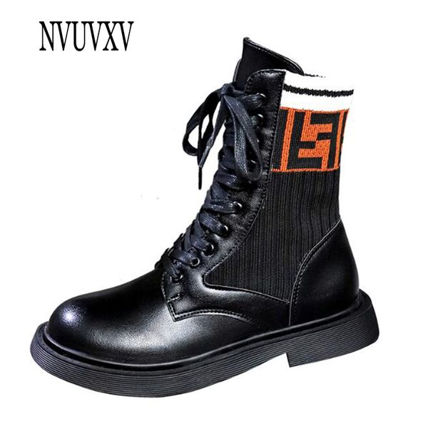 

2019 new fashion european style short boots round toe woman boot leisure pu leather woman shoes lace up warm flat boot sh334, Black