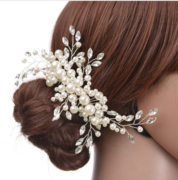 

wedding hair accessories clips romantic crystal pearl flower hairpin rhinestone tiara bridal crown hair pins bride hair jewelry, Black;brown