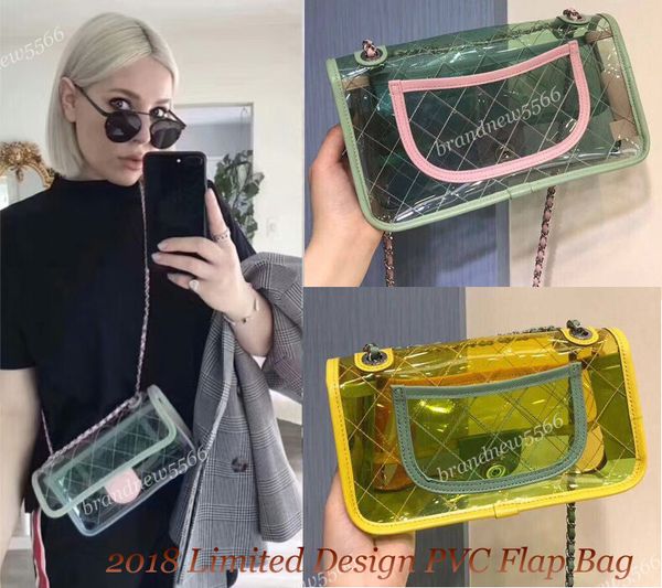 

Excellent Quality Limitted 2018 Summer PVC Lambskin Flap Bag Pink Yellow Blue Women's Fashion Crossbody Shoulder Bag Silver Hardware 22 28cm