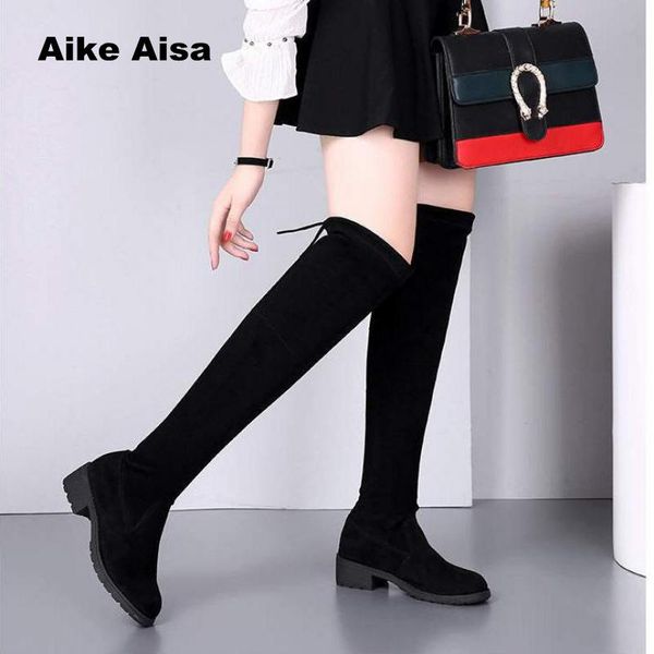 

size 35-41 winter over the knee boots women stretch fabric thigh high woman flat shoes long bota feminina fast delivery, Black