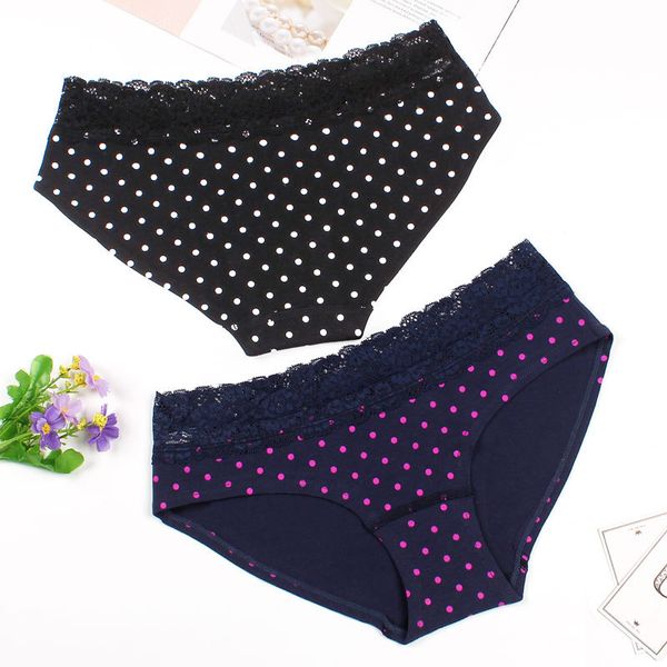

cartoon printed women briefs lace cotton panties breathable ropa interior triangle underpants, Black;pink