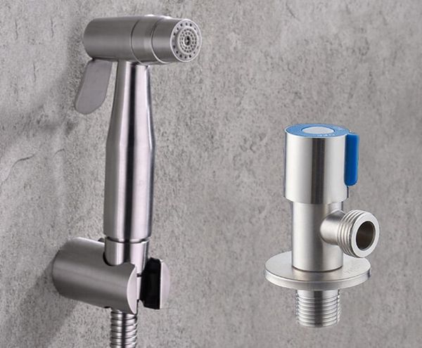 

stainless steel two function toilet hand held bidet diaper sprayer shower and stainless steel angle valve bd888