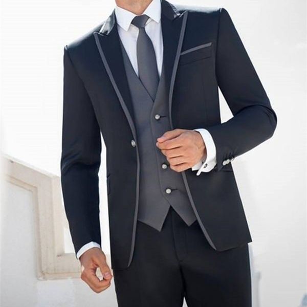 Anpassen Marineblau Cool One Button Peak Revers Hochzeit Bräutigam Smoking Herrenanzüge Hochzeit/Abschlussball/Abendessen Trauzeuge Blazer (Jacke + Krawatte + Weste + Hose)