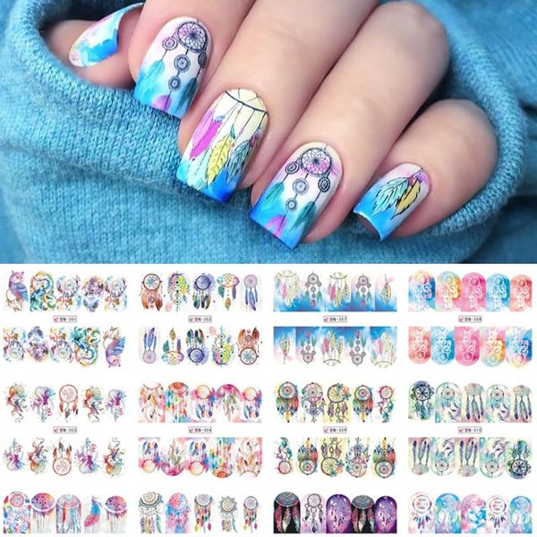 

12pcs water decal nail sticker dream catcher series manicure nail art water wraps transfer sticker paper decoration diy, Black