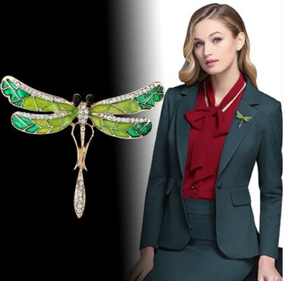 

dragonfly brooch pin with imitated crystal charm flying insect alloy brooch pin(green, Gray