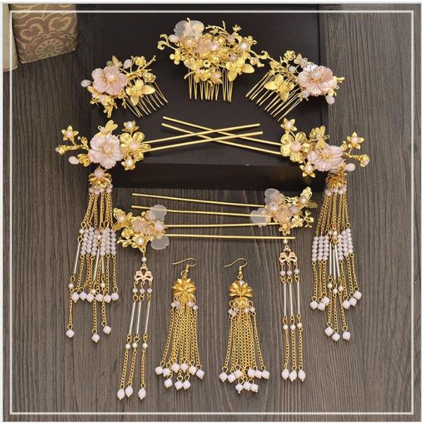 

китайский античный невесты головные уборы свадебное шоу корона орнамент дракон и феникс платье платье аксессуары древний костюм головной убо, Slivery;golden