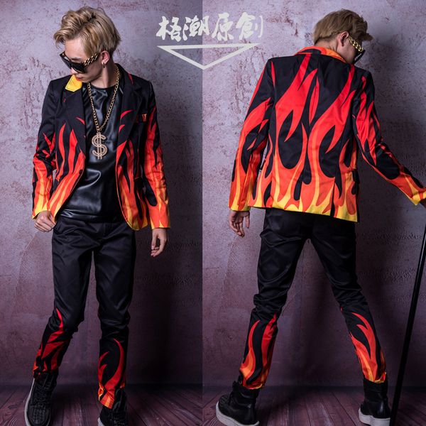

nightclub male singer big brand show fire effect man long sleeve suit hairdressers stage costumes. m-6xl, White;black