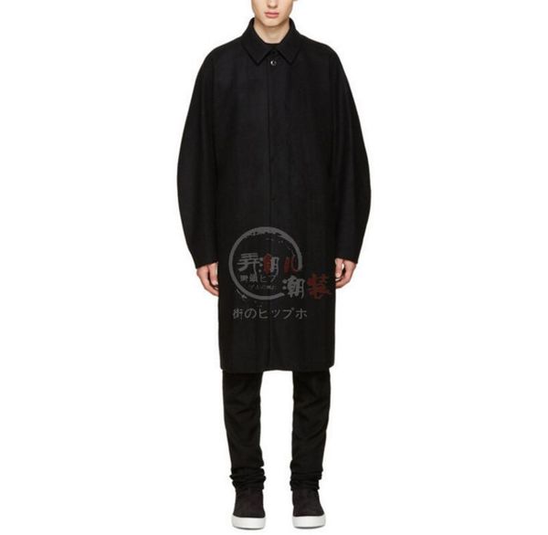 

fashion simple loose wool coat men's long woolen windbreaker outwear tide cloak nightclub men singers show costumes customize, Black;white