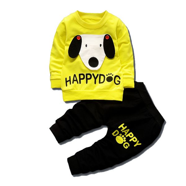 

2018 children boys girls cartoon suits baby t-shirt pants 2pcs/sets kids fashion dog clothes toddler tracksuits, White