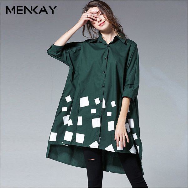 

menkay] spring plus size women shirt blouses long sleeve asymmetry hit colors women shirts blouse clothes fashion casual, White