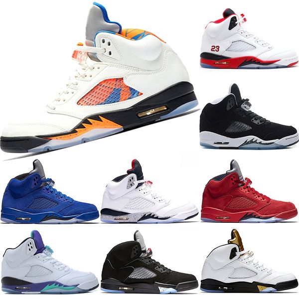 

Мужчины дизайнер 5 5s международный полет красный синий замша баскетбольная обувь