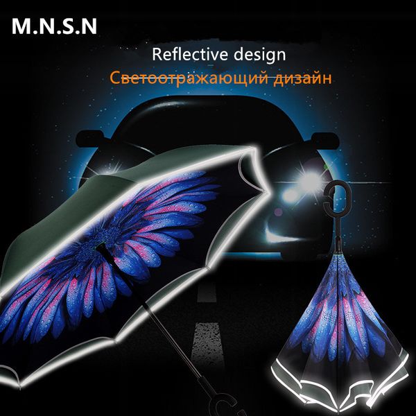 

fifth generation reverse umbrella double layer inverted parasol rain women strong windproof fluorescent strips paraguas men fx6