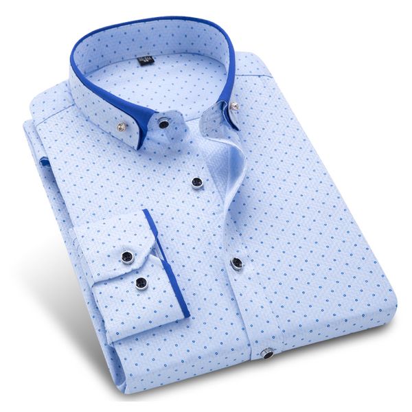 

autumn new men dress shirts printed polka dot fashion long sleeve button-down men casual shirt work wear formal business shirt, White;black