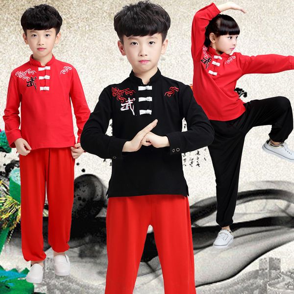 

children wushu clothing long short sleeve kids children kungfu suit chinese traditional clothes boy girl taichi arts costume 18, Red