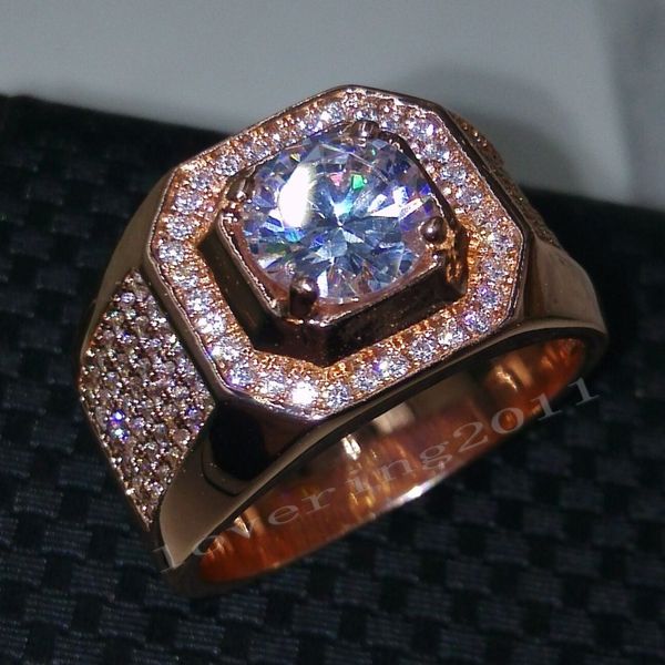 

choucong rose gold ring round cut 3ct stone diamond 925 sterling silver engagement wedding band ring for men, Slivery;golden